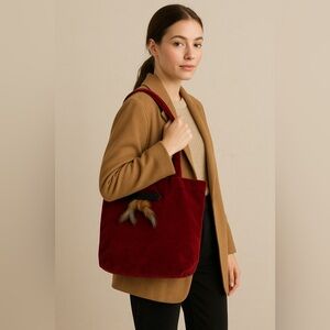 Handmade Velvet Burgundy Shoulder Bag with Vintage Mink Fur